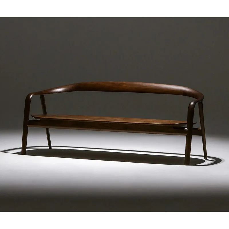 Italian simple medieval sofa, Japanese-style small apartment Nordic leisure chair sofa, pure black walnut cherry wood two-seater