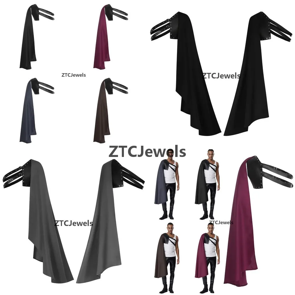 

Medieval Knight Cosplay Cloak Roman Warrior Costume Samurai Cape Half Shoulder Shawl for Halloween Theme Party