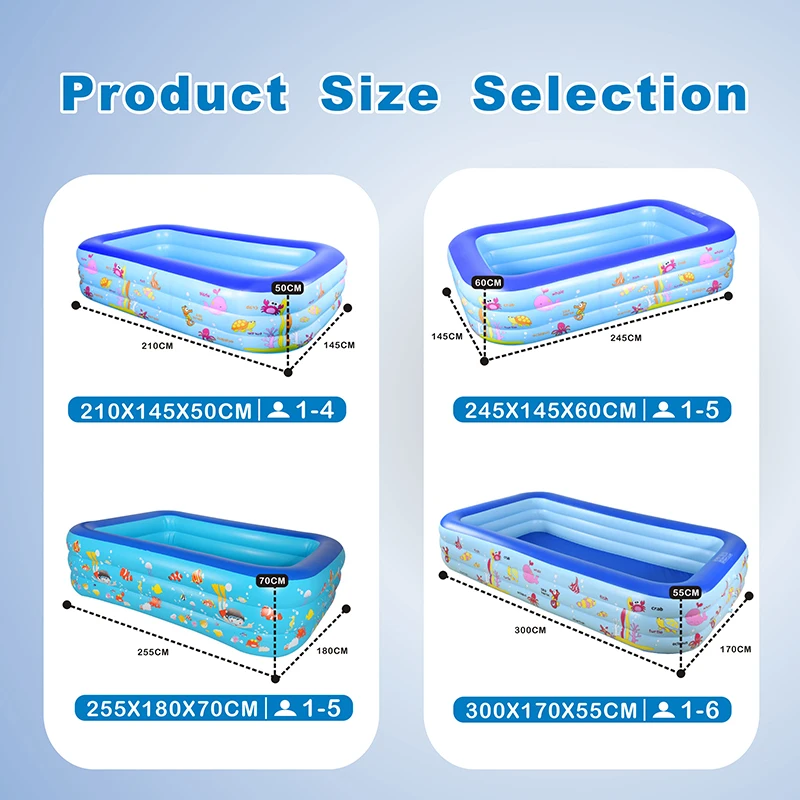 Rectangular PVC Inflatable Pool, Large Family & Children Outdoor Pool