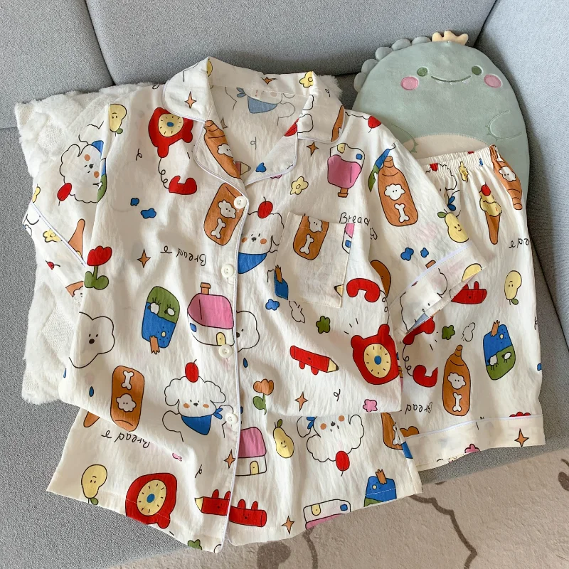 Y2K Cartoon Sweet Cute Women's Pajamas Set Letter Kawaii Dog Fun Print Nightwear Woman Harajuku Style Summer New Short Pajamas