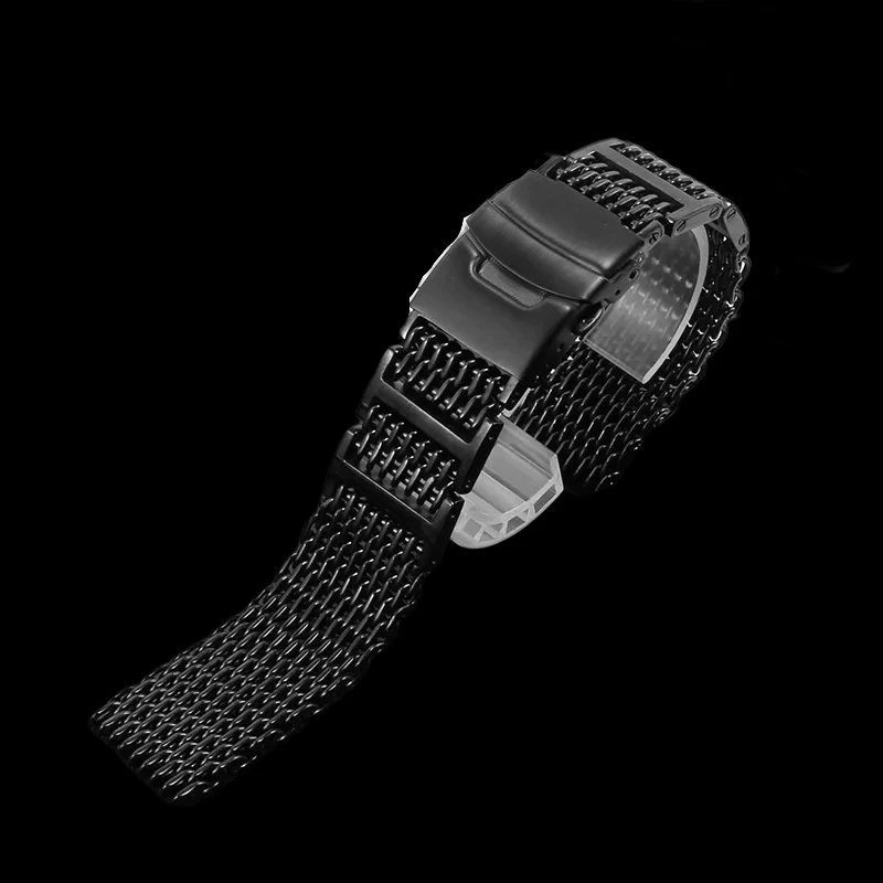 Universal Brands Flat Straight Mouth Solid Steel Watch Strap With 20/22/24mm Cool Shark Stainless Steel Mesh Chain