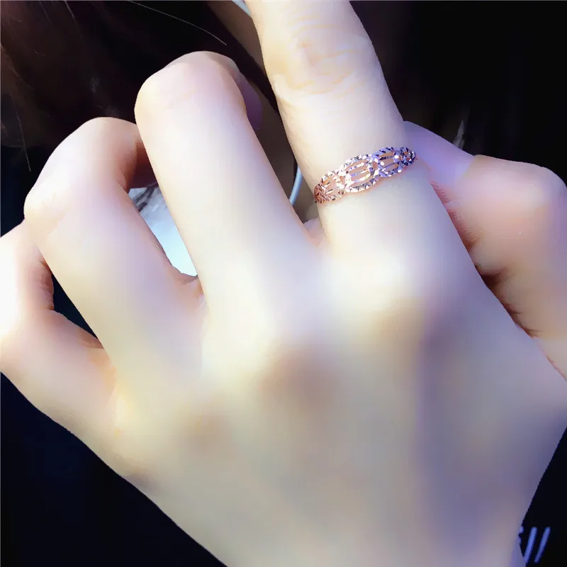 585 purple gold plated 14k rose gold shiny engagement rings for women exquisite Japanese and Korean style high-end jewelry