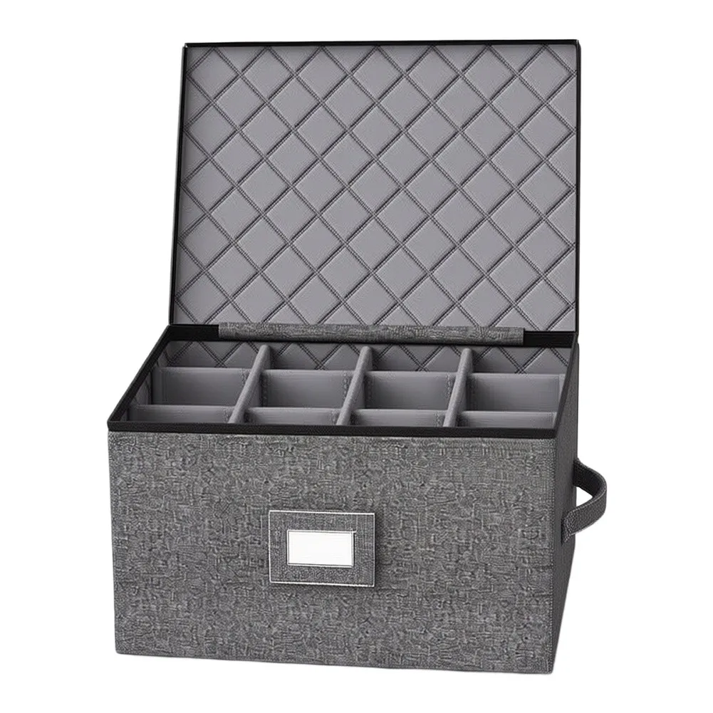 Hard Shell Wine Glass Transport Box with Integrated Stacking Feet and Divider-Based Organization for 12 Stemware Pieces