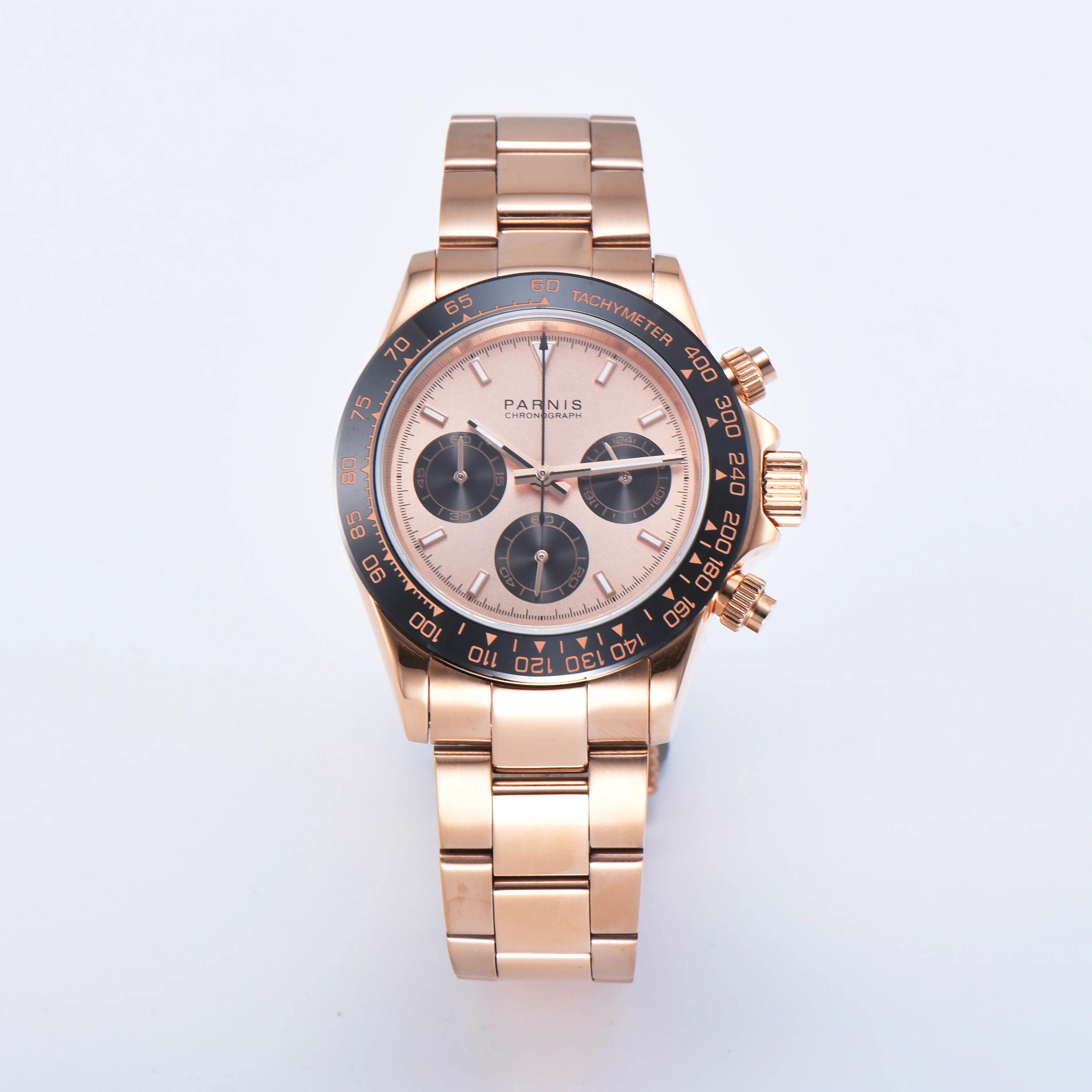 Casual Parnis 39mm Rose Gold Men Quartz Watch Chronograph Sapphire Crystal Stainless Steel Men's Wristwatches reloj hombre 2024