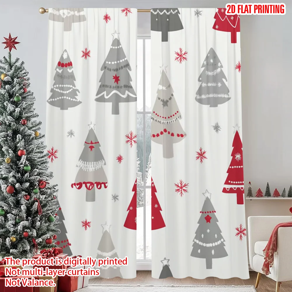 

2pcs 2D flat printing Merry Christmas Popular Window Curtains happy Christmas Tree Versatile Fabric Without Electricity Festive