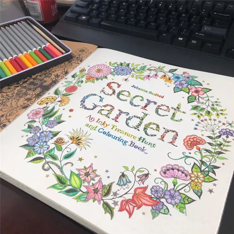 Inglês Versão do Livro de Colorir Jardim Secreto, Adulto Descompressão Imagem, Pintura