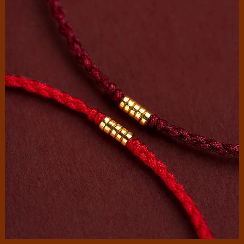 Fashion Handmade Gold Color Beads Red Rope Lucky Bangles Length Adjust Circle Charm Bracelets for Women Men Lovers\' Gift