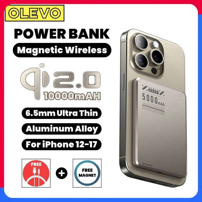 

10000mAh Ultra Slim Alloy Power Bank Magnetic Wireless 20W Qi2 Fast Charger Portable External Battery For iPhone Xiaomi Samsung