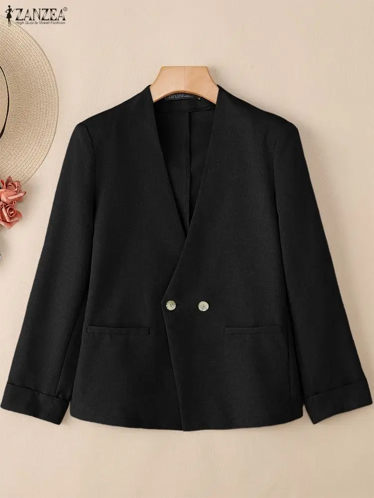 

Autumn Women Casual Black Blazer Elegant V-Neck Long Sleeve Suit Jackets ZANZEA Office Work Commuting Wear Woman Clothes 3XL