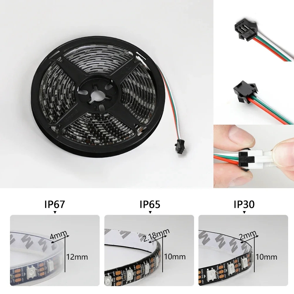 5V WS2812B Pixel RGB Led Strip Licht Individueel Adresseerbaar IC IP30 IP65 IP67 Magic Horse Race Running Tape Lamp Zwart PCB