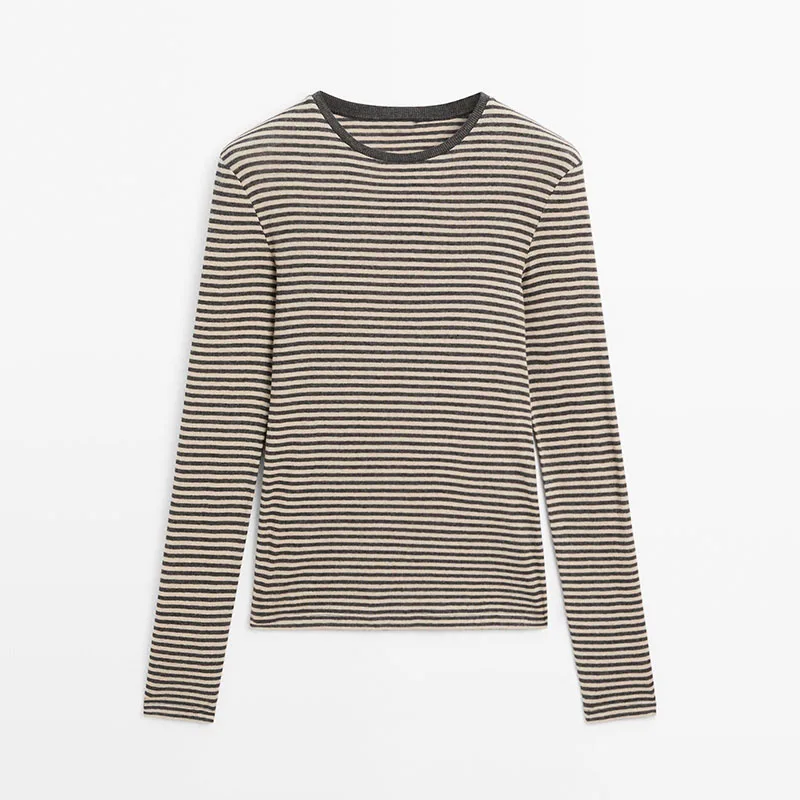 Slim Fit rond Ne Long Sve gestreept gebreid T-shirt Dames Casual Sle Top Nieuwe collectie Herfstseizoen Faion Trend