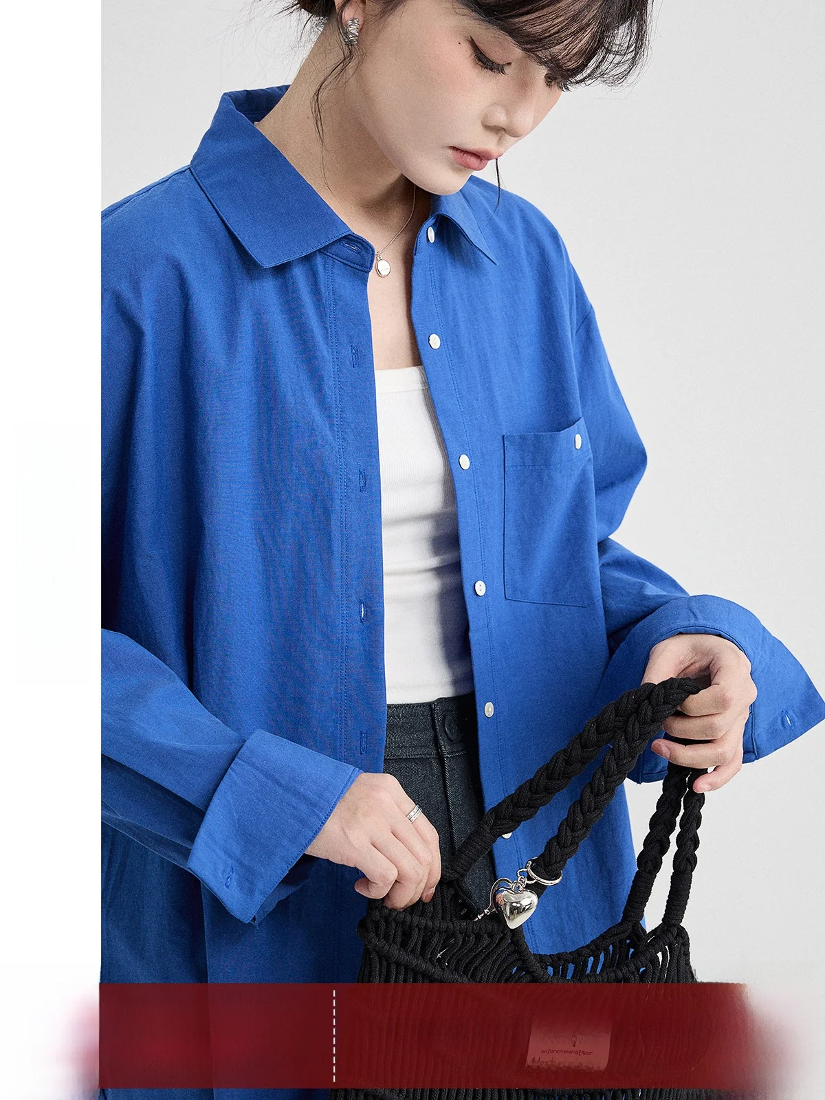 

Guier Klein Blue Women's irt 2026 New Spring Loose Casual Slimming High-End irt Long Sve Regular Fit Pure Color