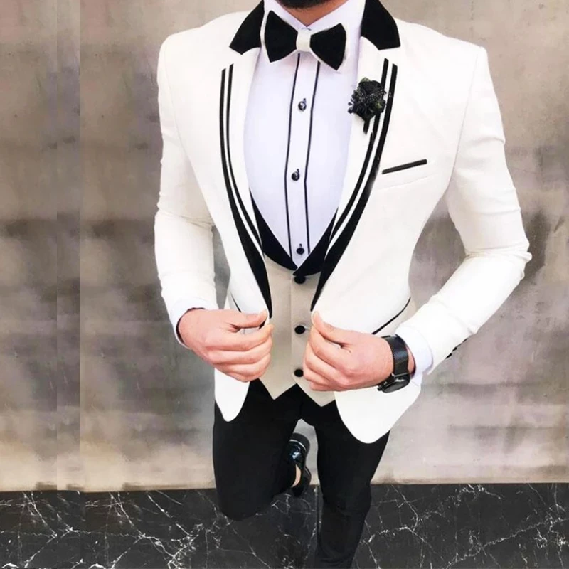 

Wedding Suits for Men Groom Tuxedos 3 Piece Custom Notch Lapel Custom Male Blazer Italian Fashion Costume (Jacket +Pant +Vest)