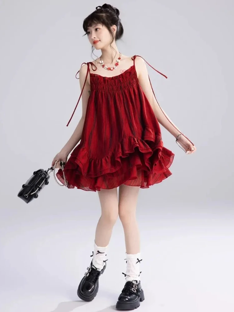 

Летняя мода, сладкий красный комплект из 2 предметов, женский кавайный топ без рукавов, мини-юбка, костюм, женский шикарный комплект пляжного отдыха, комплект платья