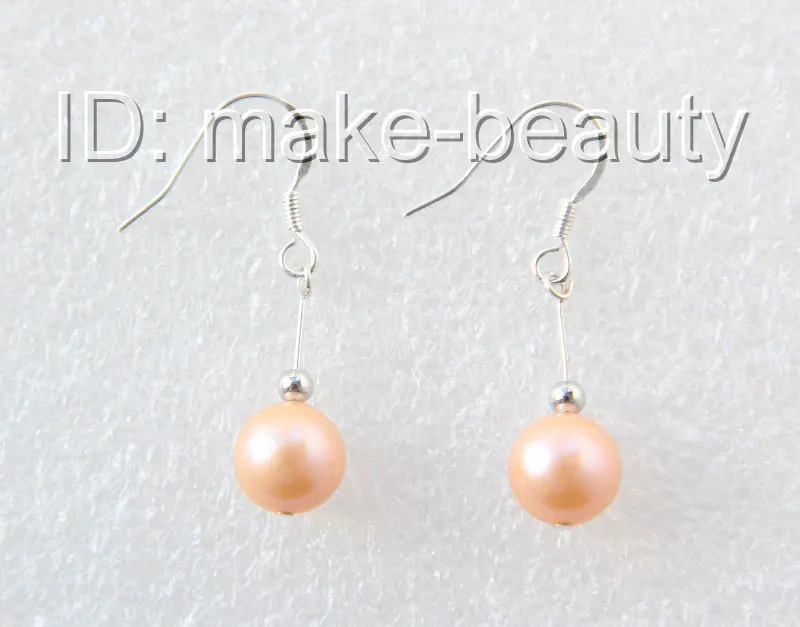 stunning 10mm round pink freshwater cultured pearls dangle earrings 925 silver
