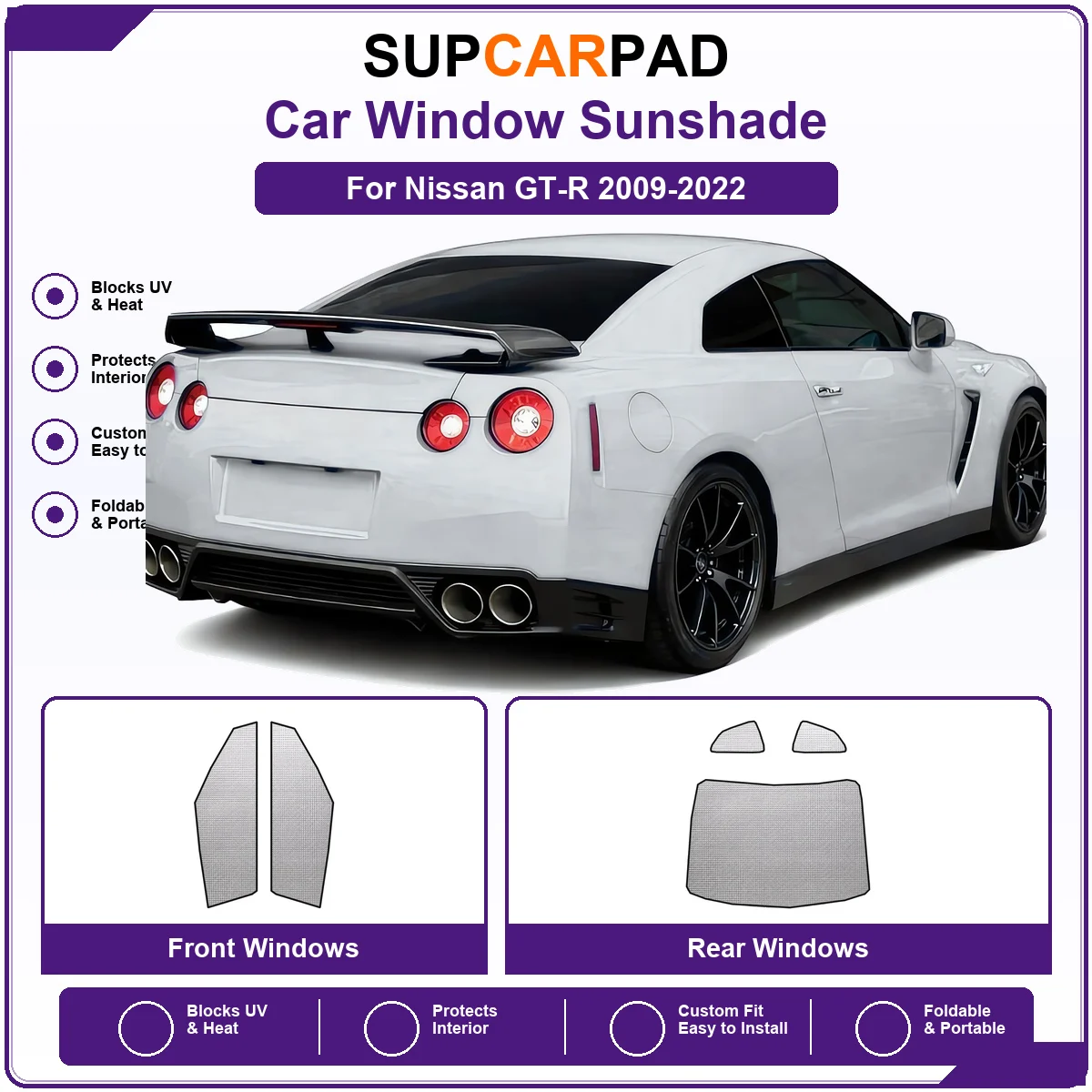 For Nissan GT-R 2009-2022 Pre‑Cut Auto Window Sunshade Anti‑UV Car Sun Visor Protector