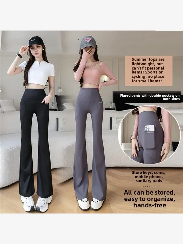 سراويل يوجا كاجوال واسعة الساق للنساء، كيت مزدوجة، ملابس خارجية للربيع والخريف، مقاومة للماء، مقاس كبير، طول ممتد