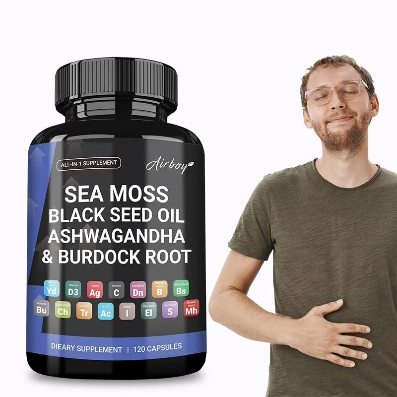 

Морской мох, масло черных семян, корня Ашвапанда и лопуха — способствует пищеварения, здоровью костей и суставов