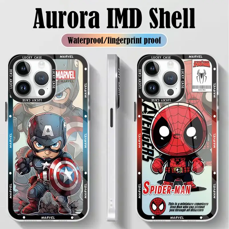 Marvel Captain America Thor for iPhone 15 14 13 12 11 pro Max XS XR X 7 8 Iridescent Laser Clear Gradient Color Matte Phone Case