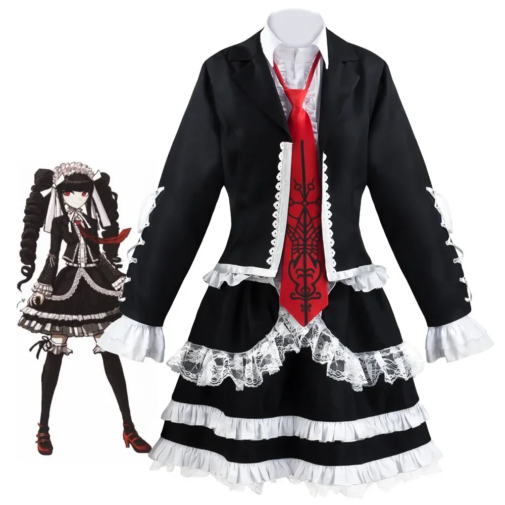 Danganronpa Celestia Ludenberg Girl Cosplay Costume Yasuhiro Taeko Metal Bone Ring Clothing Including Shirt Tie Socks