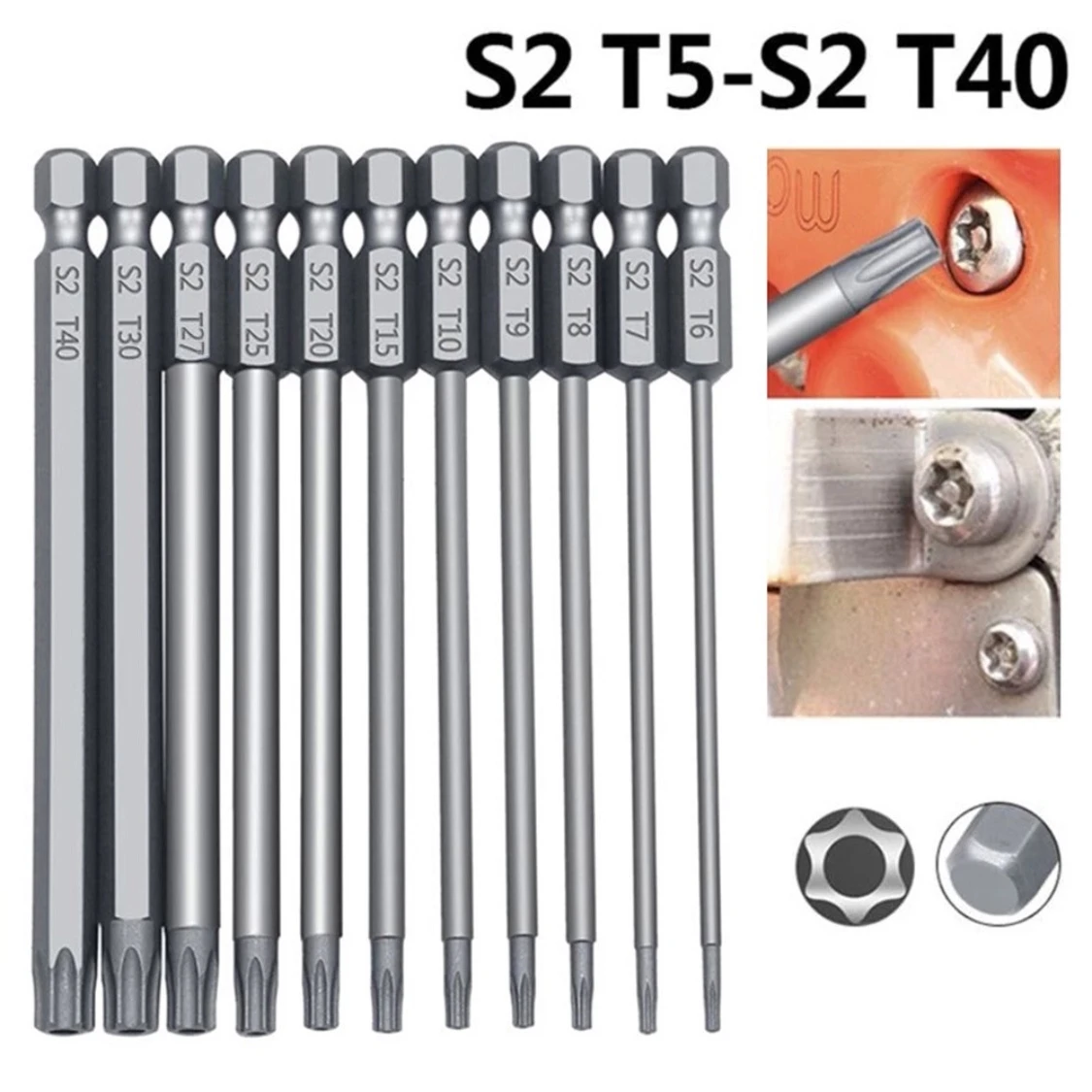 Extra Long Screwdriver Head T6-T40 11pcs Hollow Magnetic Replace Security Electric Repair Tools 1/4\