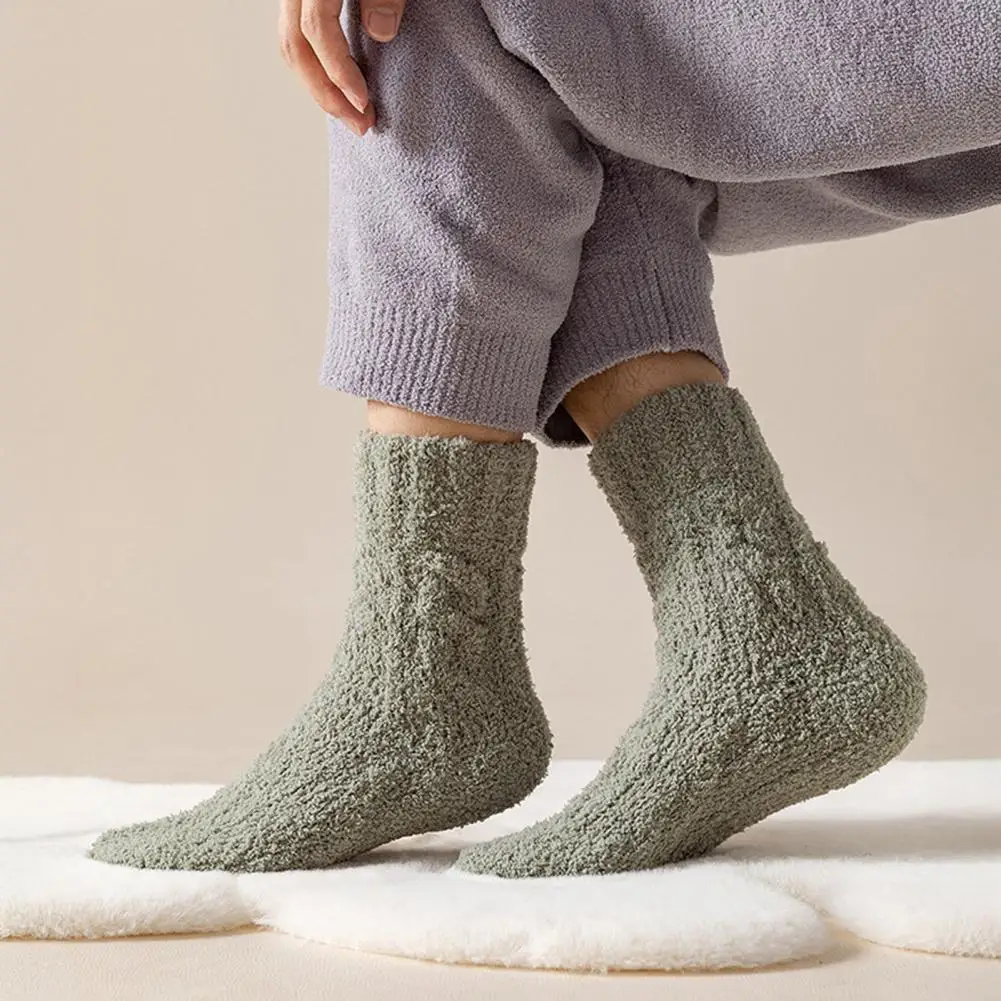 Floor Socks Cozy Coral Fleece Slipper Socks for Women Thick Winter Thermal Sleep Socks Soft Warm Mid-calf Fuzzy Thick Warm