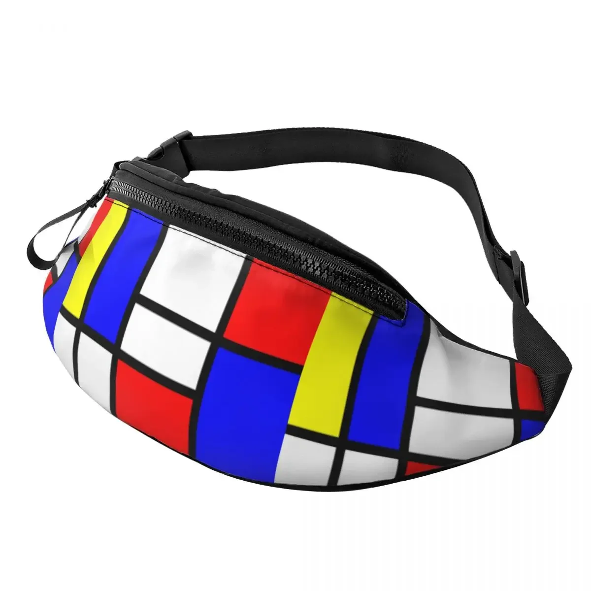 Fashion Geometric Modern Mondrian Fanny Pack Women Men Color Art Plaid Crossbody Waist Bag for Traveling Phone Money Pouch