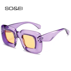 SO & EI Moda Colorida Praça Óculos De Sol Mulheres Brand Designer Roxo Amarelo Shades UV400 Homens Y2K Óculos De Sol