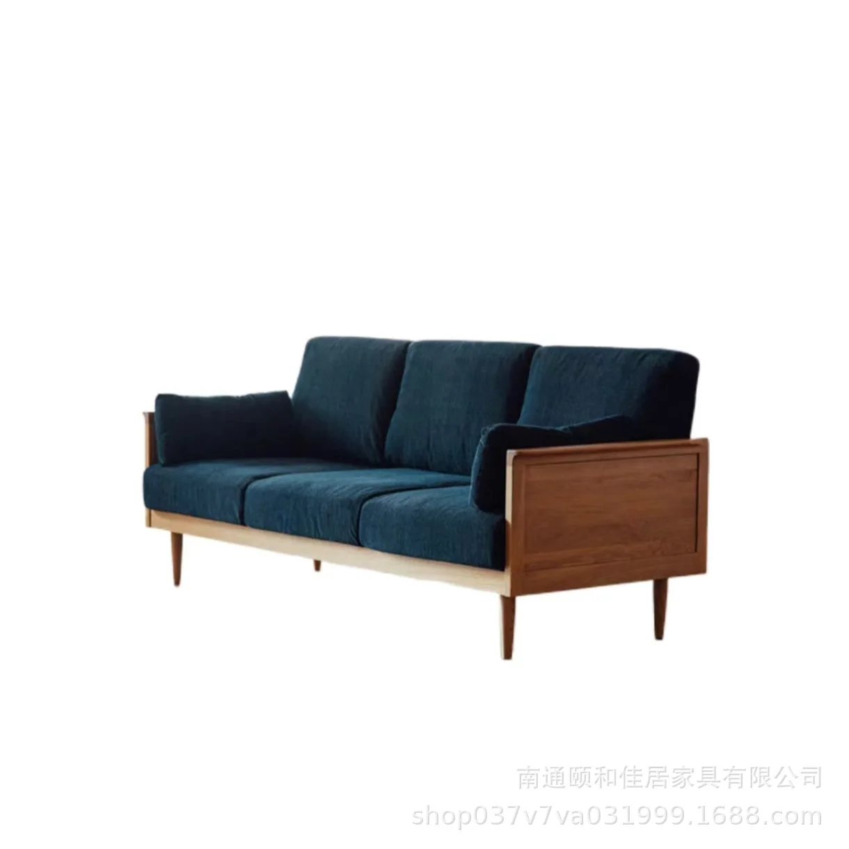 

Nordic solid wood fabric sofa Japanese modern simple straight row three-person small apartment birch removable and washable sofa