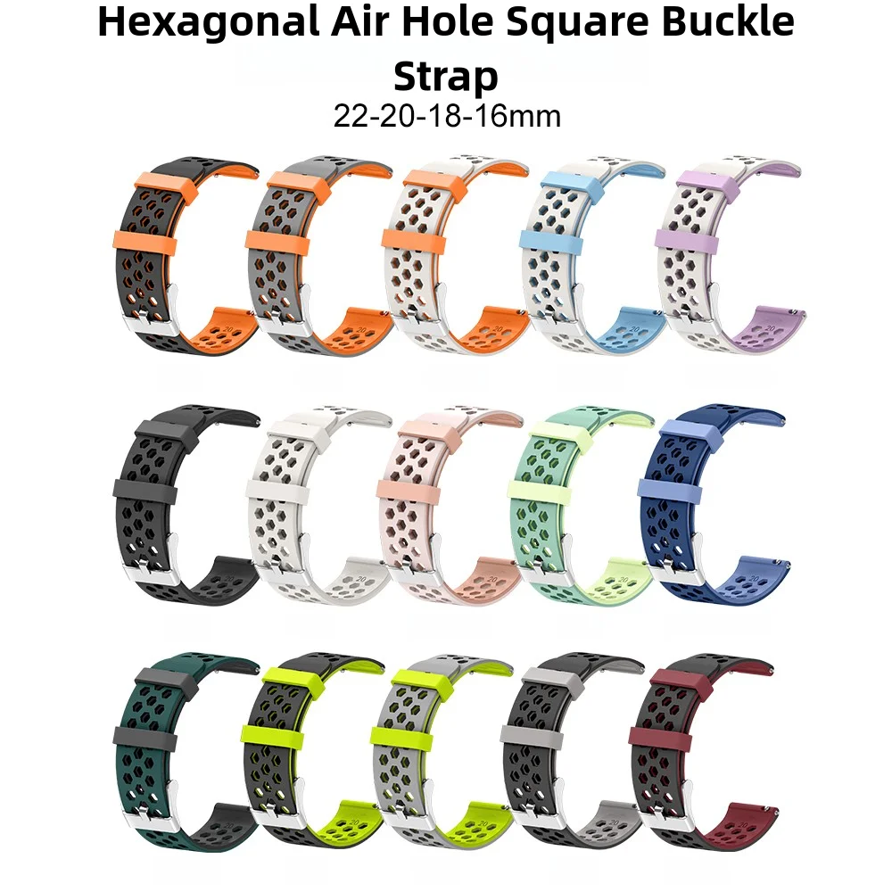 Pulseira de relógio de silicone 16mm 18mm 20mm 22mm, à prova d'água, macia, liberação rápida, buraco de ar, fivela quadrada, pulseira de relógio inteligente para homens e mulheres