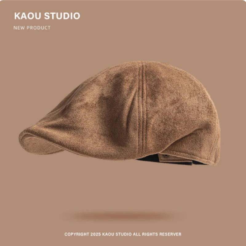 Japanese Retro Suede Solid Color Forward Hat for Men and Women Autumn and Winter Outdoor Fashion British Short-brimmed Beret Cap