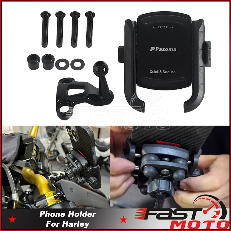 Motorcycle Phone Holder 360° Rotating Handlebar GPS Smartphones Bracket For Harley Softail Dyna Sportster Touring Trike Custom