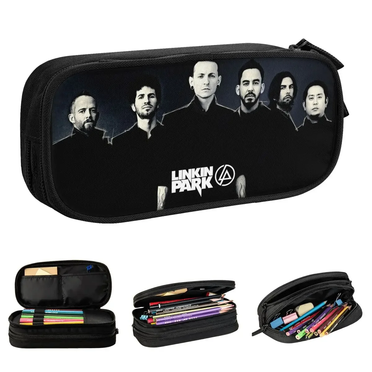 Linkinpark-Estojos Alternativos Rocha Lápis, Caixa Nu-Metal, Caixa Caneta para Menina e Menino, Saco de Grande Capacidade, Material Escolar Papelaria