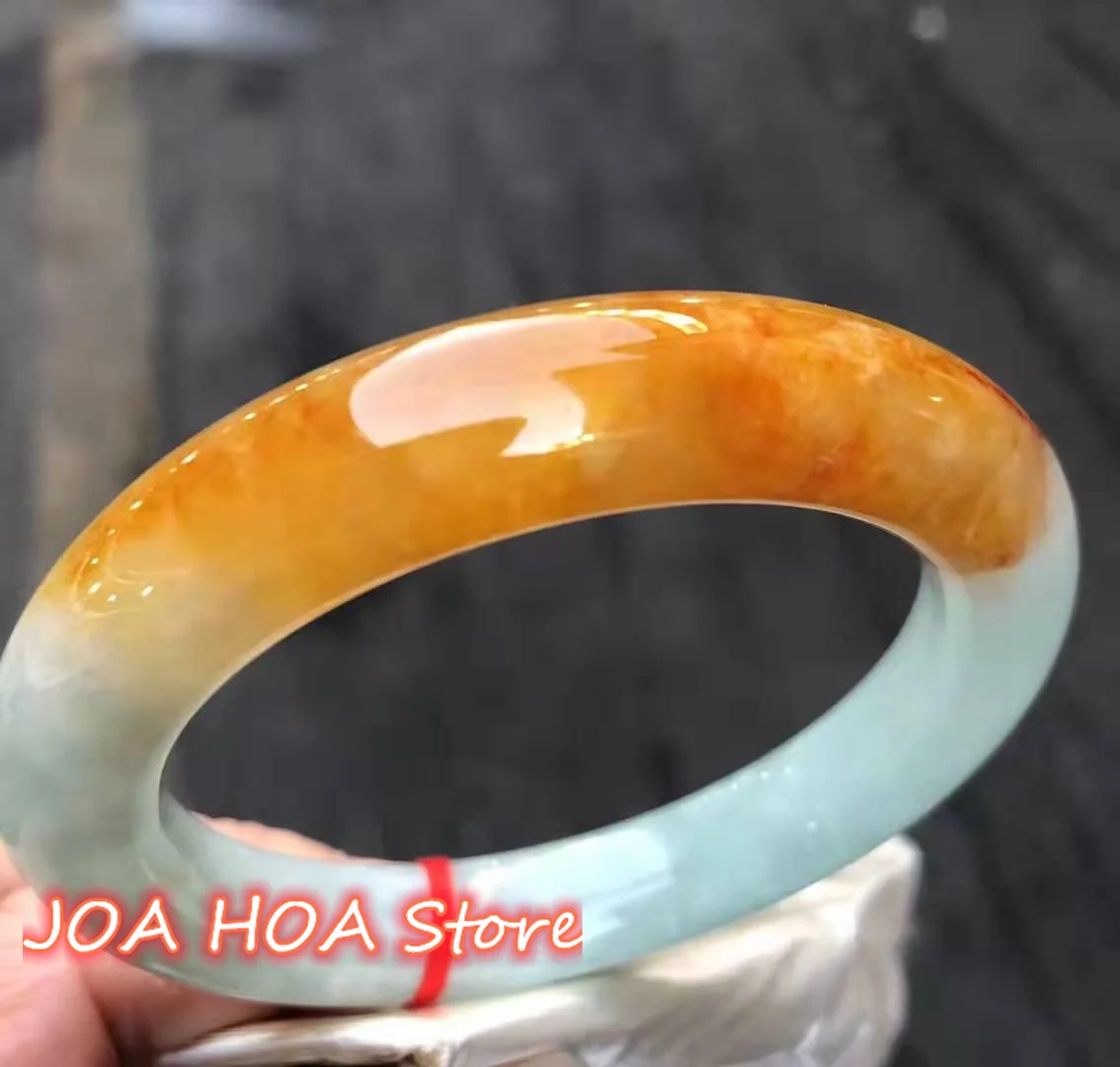 New Natural Myanmar Jadeite Floating Yellowness Jade Bracelet Rare Bangle Exquisite And Elegant Women's Handring Jewelry