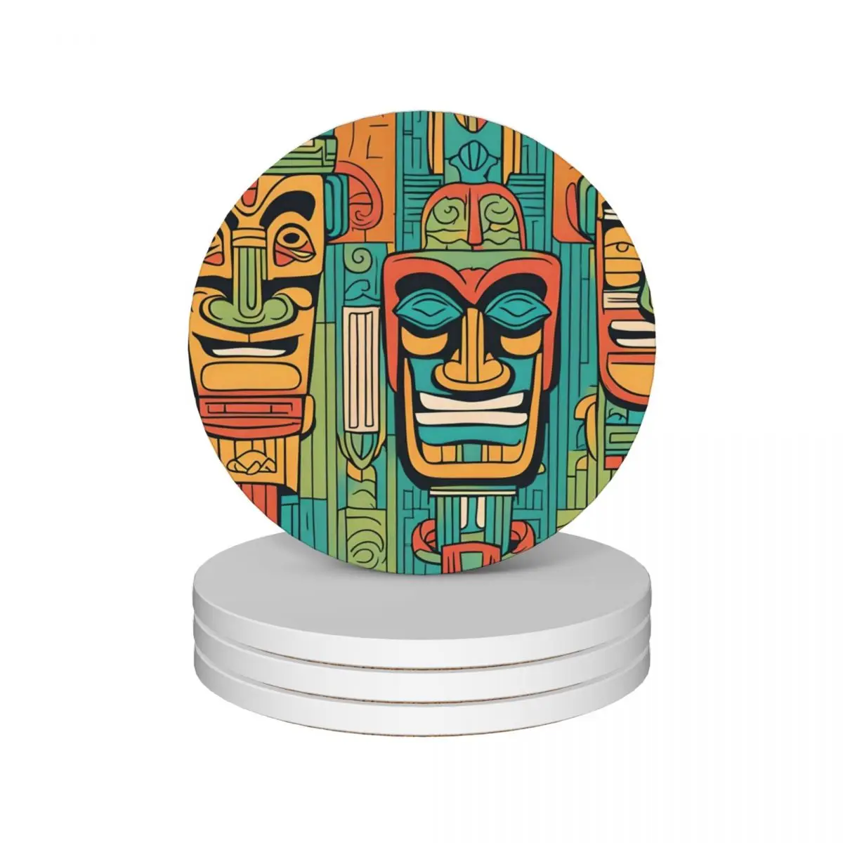 

Красочные керамические подставки Tiki Mask (набор из 4 шт.), Рождественский чайный набор, милые противоскользящие подставки оптом