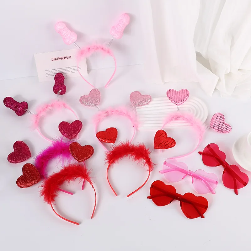 Valentine Day Heart Head Boppers Headbands and Heart Shape Sunglasses for Party Prop Holiday Wedding Birthday Costume Accessory