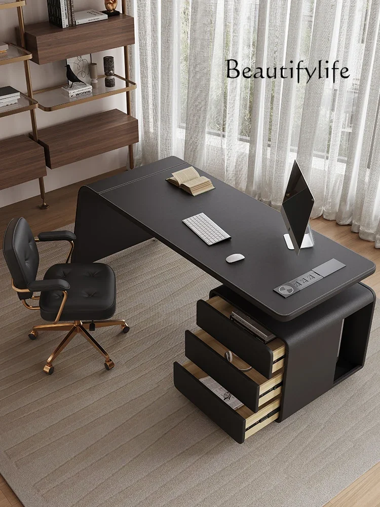 Saddle leather light luxury modern desktop computer desk designer high-end artistic desk