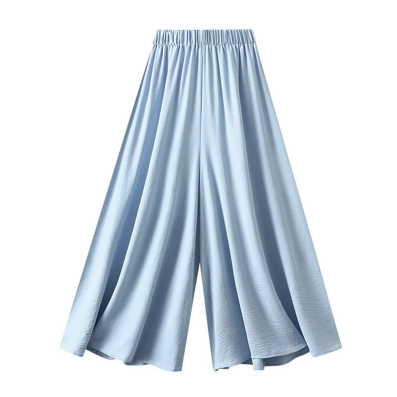 Korean Ice Silk Wide Leg Pants WomeN Summer 2024 New Thin High Waist Loosening Skirt Pants Dagging Large Swing Casual Pants