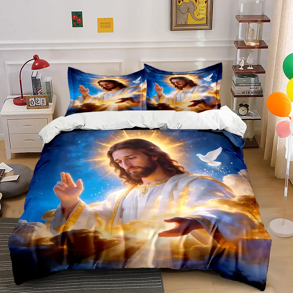 Divine figure under holy light Print Bedding Set 1 Duvet Cover 2 Pillowcases for Adult and Children Luxury Gift Full Size