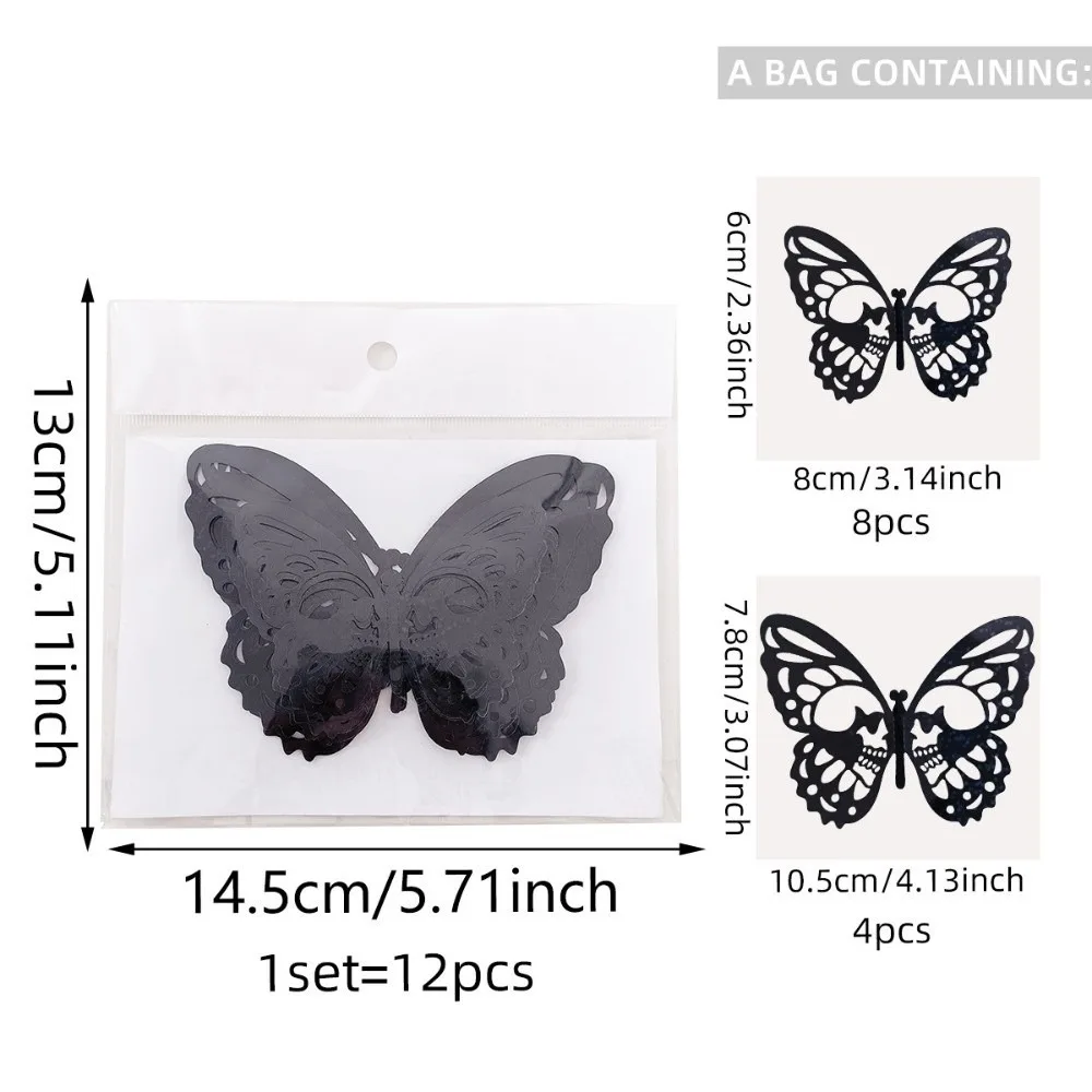 

Double Layer Halloween Wall Stickers PVC Hollow Out Butterfly Skull Stickers DIY Black 3D Butterfly Wallpaper Decal