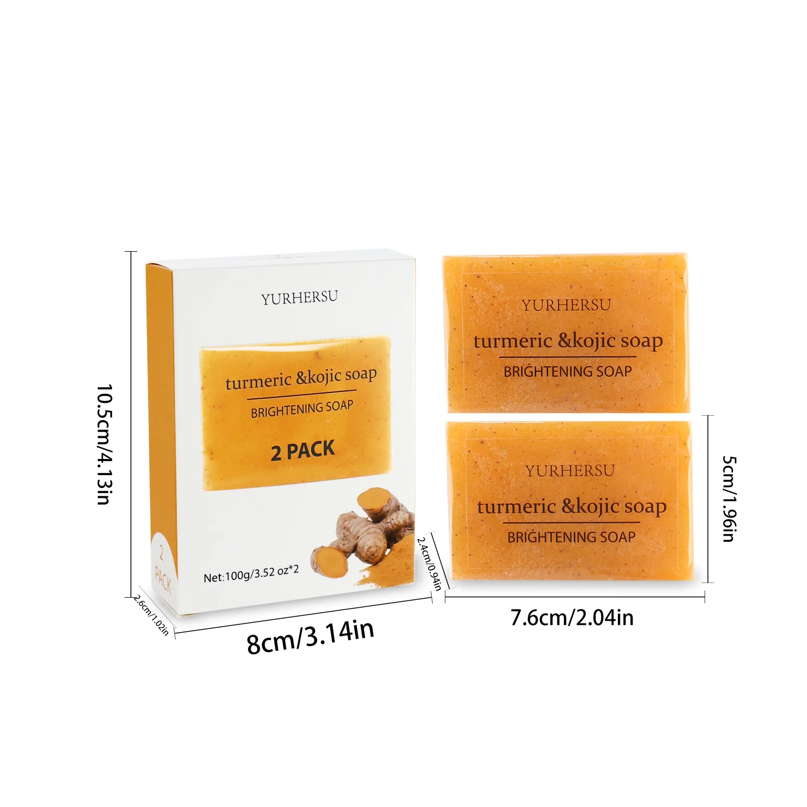 Barra de jabón de cúrcuma Natural, 2 piezas, para cara y cuerpo, para iluminar la piel, manchas oscuras, áreas íntimas, lavado de cara de cúrcuma