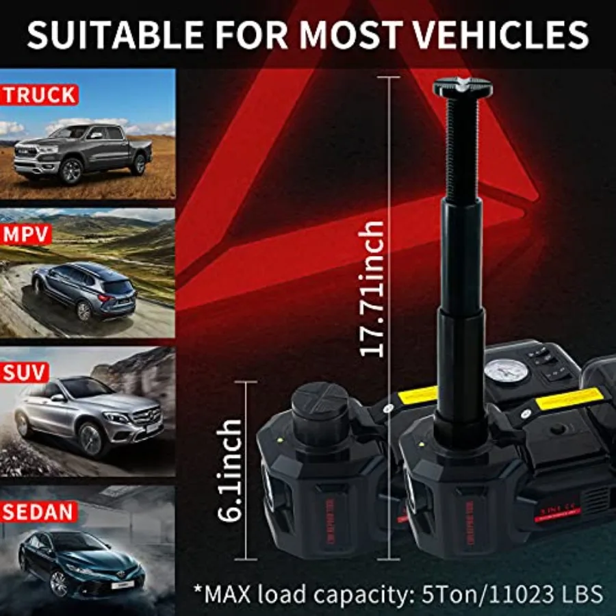 Kit de cric hydraulique Portable 5 tonnes 12V avec clé à chocs et pompe de gonflage de pneus pour voiture d'urgence SUV berline MPV changement de pneus et