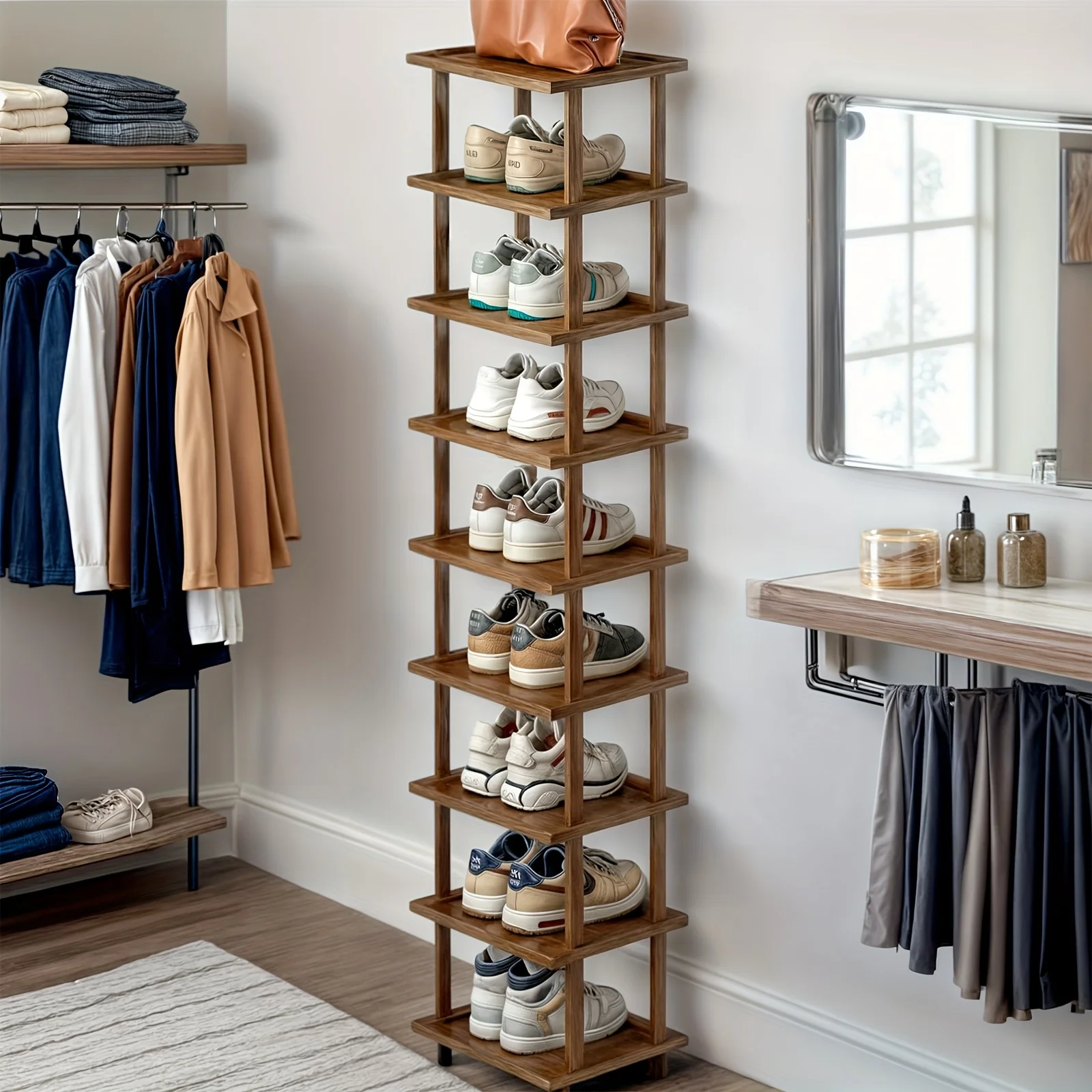 

A 9-level bamboo shoe rack, easy to assemble, saves space, with multiple independent storage shelves. A practical storage rack.