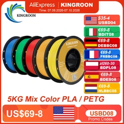 KINGROON 5KG PLA TPU PETG Filament Mix color 1.75mm 3D Printer Plastic No Bubble Spool 3D Printing Materials Wholesales