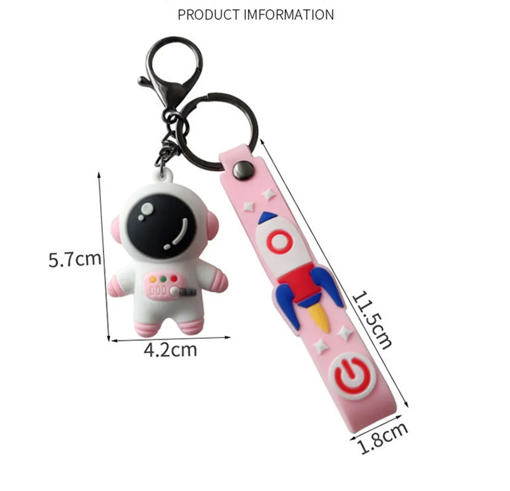 Cartoon Space Astronaut Keychain Rocket Planet 3D Spacer Figure Keychain Lanyard Silicone Jewelry Bag Accessories Motorcycle Key