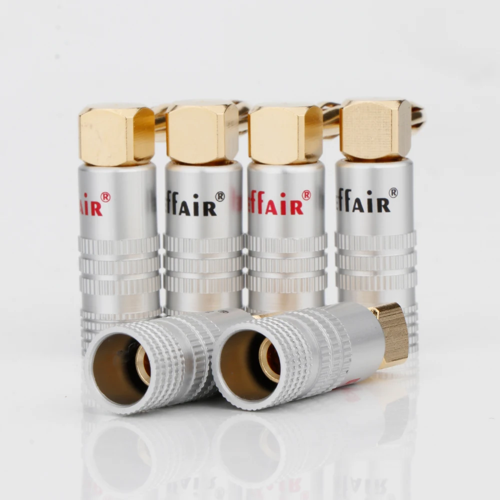 Preffair BA1467 24K الذهب 90 درجة الزاوية اليمنى المتكلم الموز المقابس الصوت وصلة مرفاع لكابل مكبر الصوت