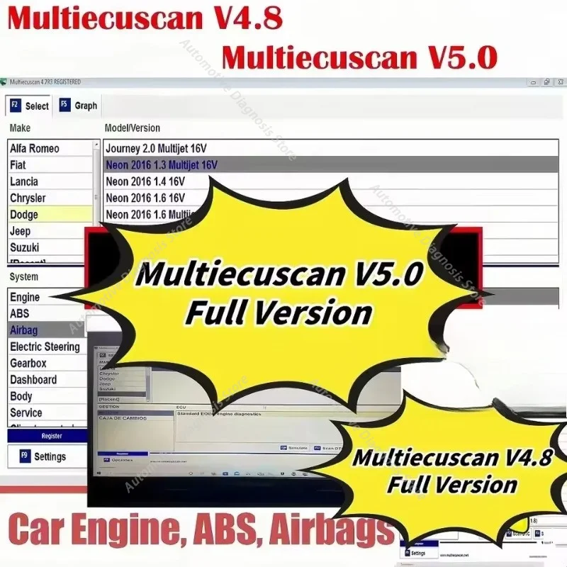 Новейшее оригинальное программное обеспечение Multiecuscan для Fiat 2024 года. Multiecuscan V5.0 для Fiat/Chrysler/Dodge/Jeep/Suzuki. Программное обеспечение сканера V4.8.