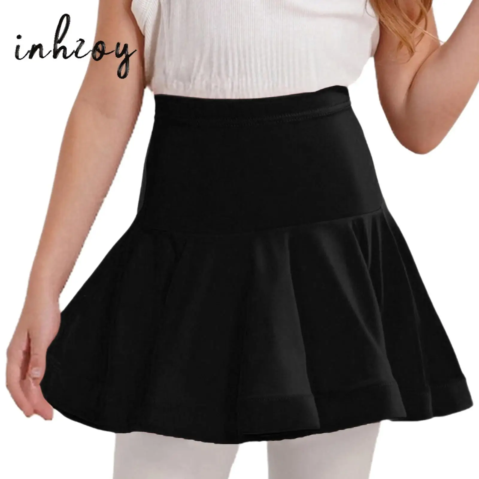 

Kids Girls Latin Dance Skirt Elastic Waistband Flared Ruffled Skirts with Shorts for Ballroom Samba Tango Practice Performance
