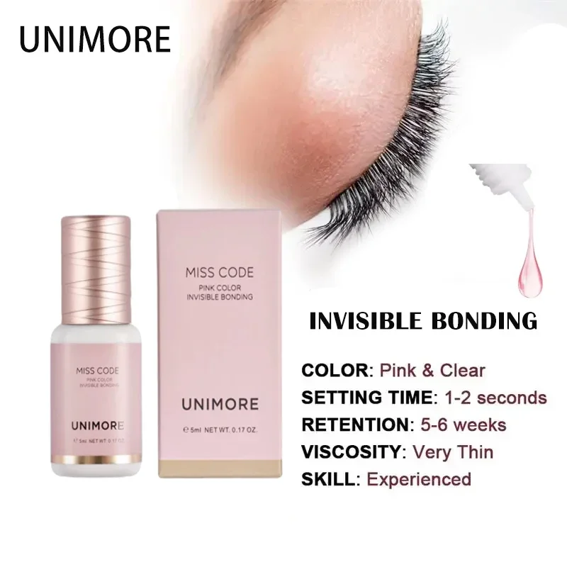 Unimore 1s Quick Dry Eyelash Extension Glue 5-7 Weeks Pink Transparent Eyelash Adhesive Super Booster 6ml Accelerator Quick Dry