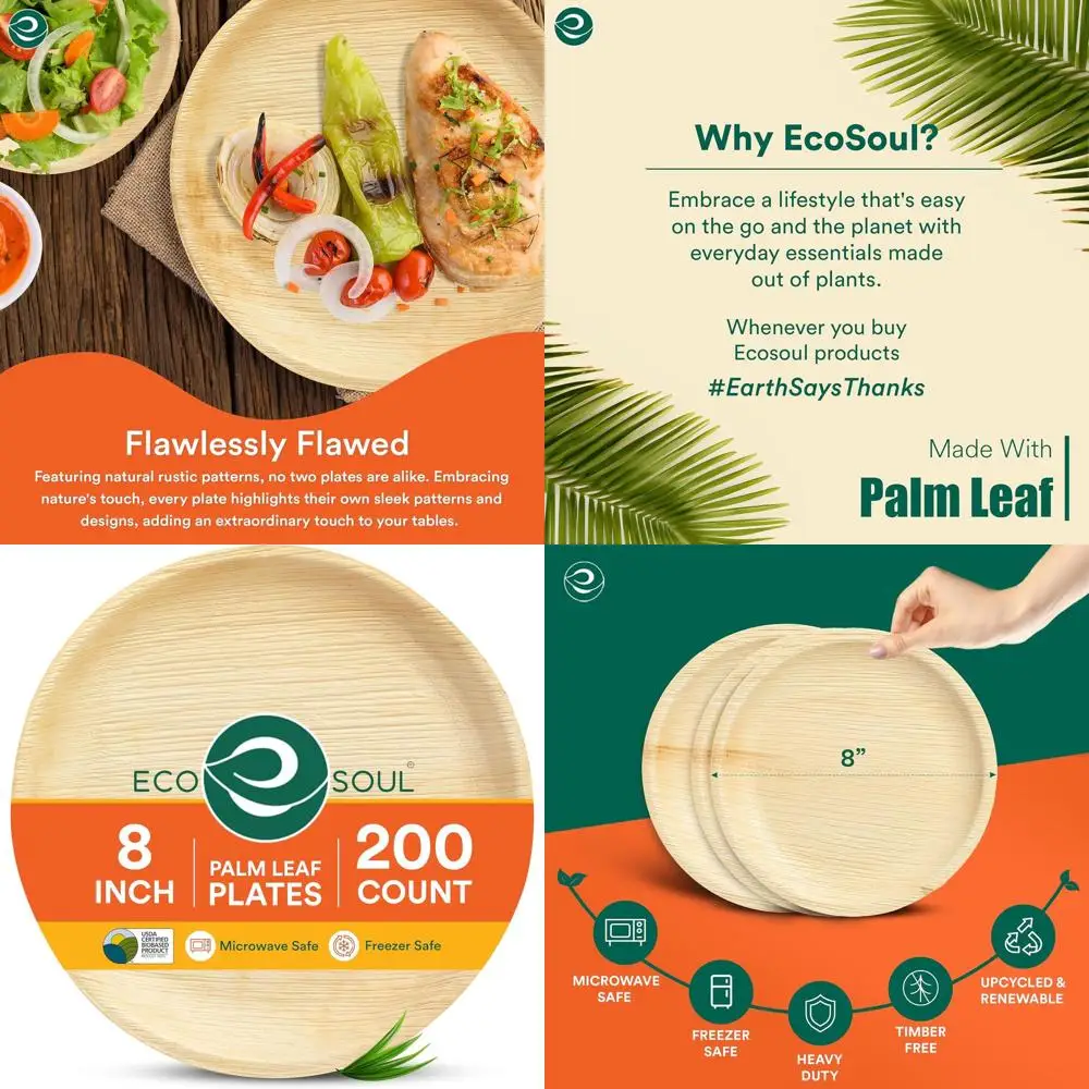 

8 Round Bamboo Plates - 200 Pack, Heavy-Duty Biodegradable Dinnerware for Eco-Friendly Parties and Events